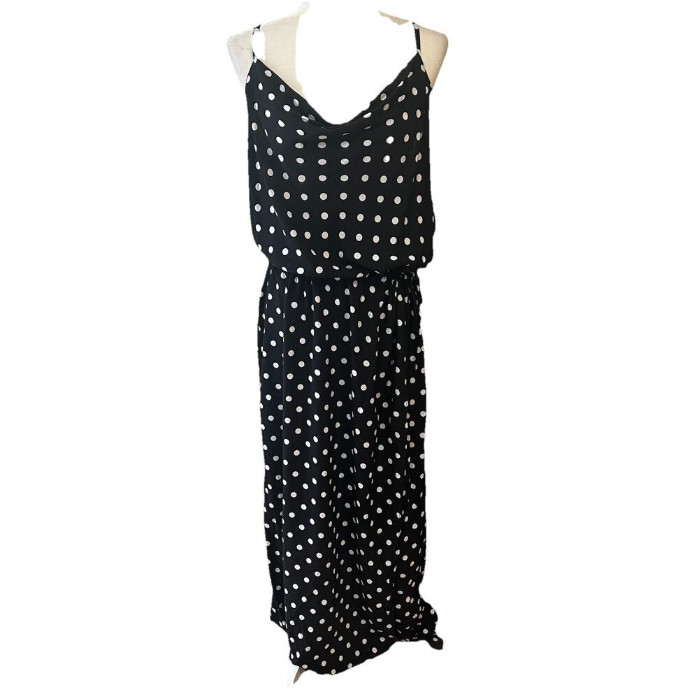 Tahari Wrap Slit Maxi Cover Up Dress Womens XL Black‎ White Polka Dot NEW